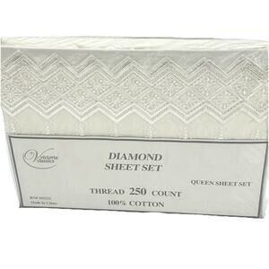 Victoria Classics Lace Edge Queen Bed Sheet Set 250 Thread Count 100% Cotton